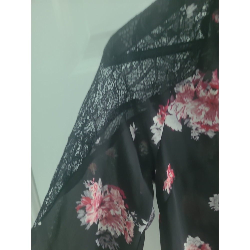 Lauren Conrad women's floral button top XS long sleeve with lace accent black - Picture 11 of 11